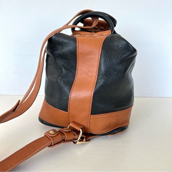 VALENTINA Carrano Black Tan Pebbled Leather Convertible Shoulder Sling Backpack - Picture 8 of 16